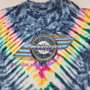 Vintage Black Hills Rally 1999 Sturgis SD 59th Anniversary Blue Tie Dye Shirt L
